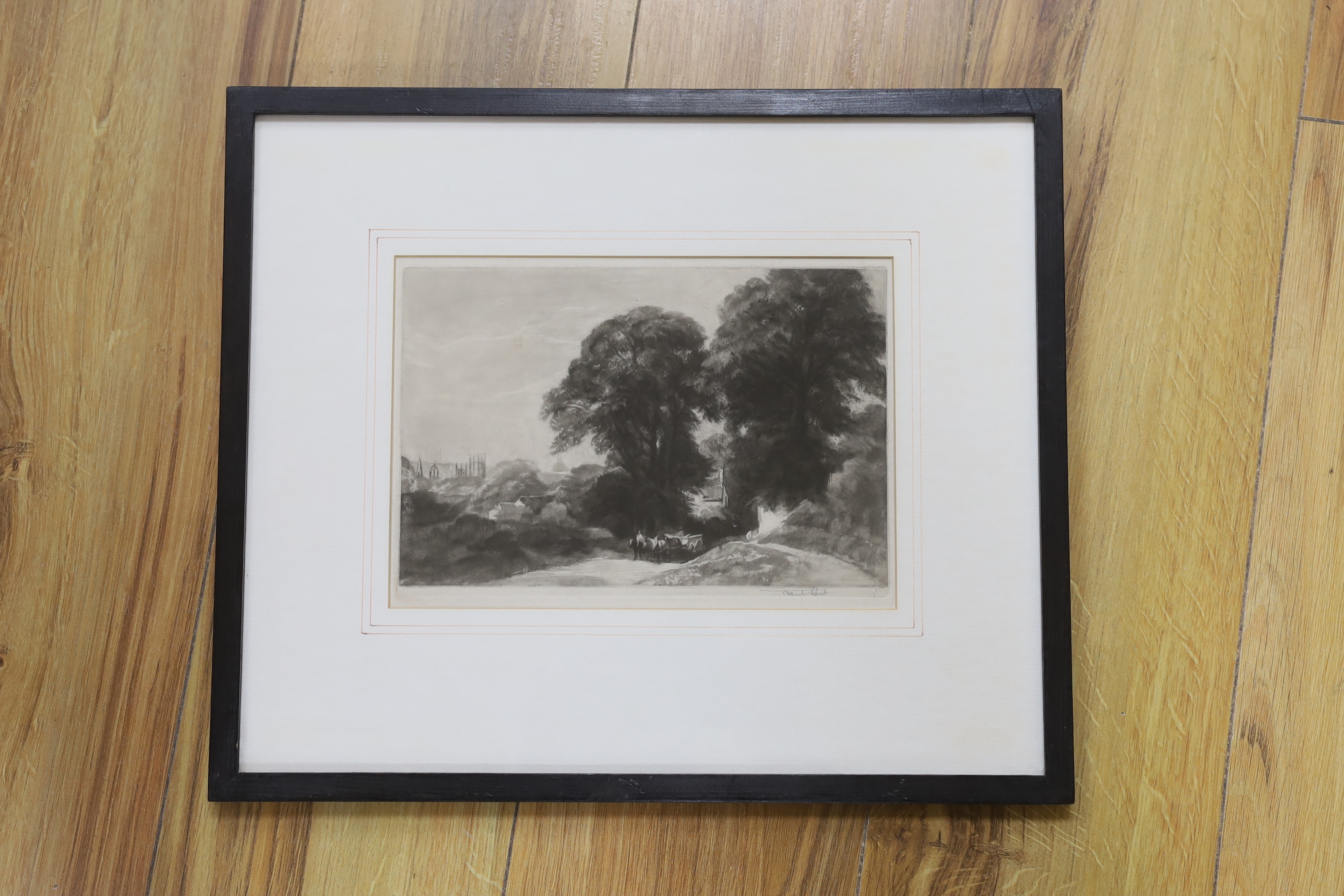 Sir Frank Short RA (1857-1945), etching, Horse and cart on a pathway, signed in pencil, print held by The British Museum, 16 x 23cm